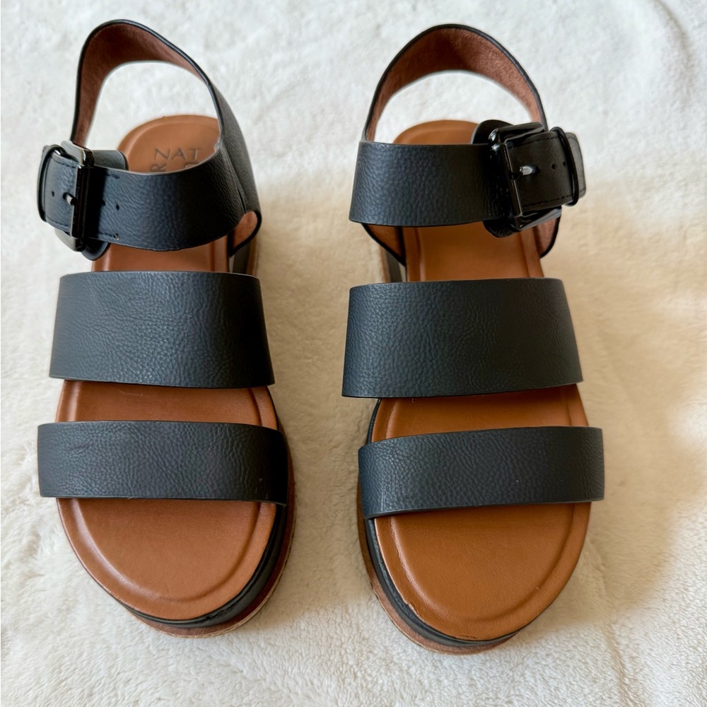 Naturalizer Black Platform Wedge Sandals w/ Buckle - Great Condition